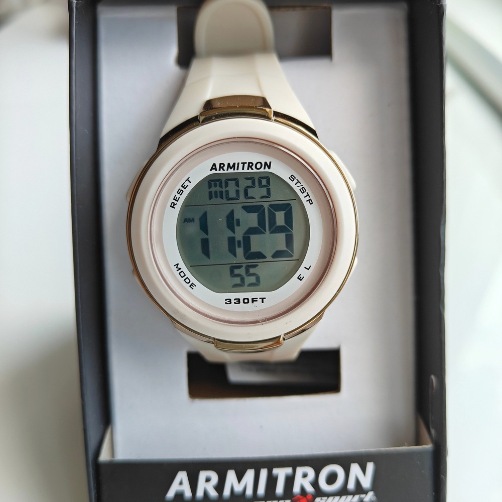 NEW Armitron Pro Sport Women Digital Watch Cream Rose Gold Water Resistant 330FT